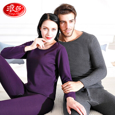 

Langsha thermal underwear mens thickening plus velvet youth round neck couple autumn&winter Qiuyi Qiuku womens warm suit female models purple 175XXL