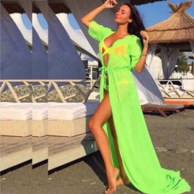 

Women Chiffon Kimono Beach Cardigan Bikini Cover Up Wrap Beachwear Long Blouse