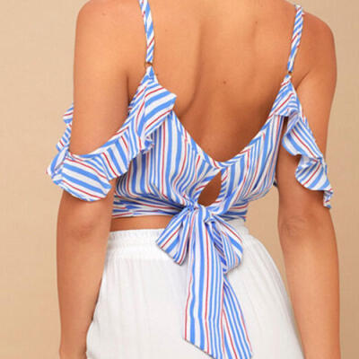 

New Ladies Women Casual Plain Sleeveless Strappy Summer Crop Top Vest Clothes