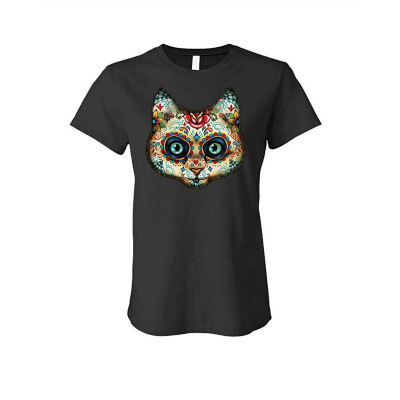 

- CAT Day of The Dead Sugar Skull Dia Muertos - Ladies Cotton T-Shirt