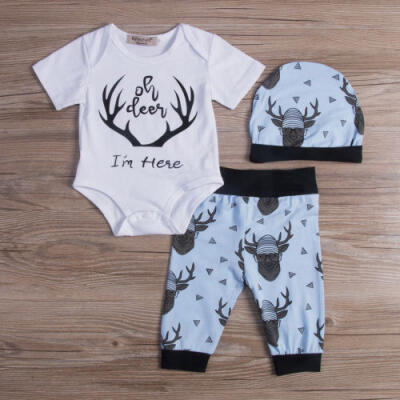 

UKStock 3x Newborn Baby Boy Girl Outfits Clothes Set Bodysuit Pants Leggings Hat