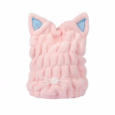 

Cute Cat Microfiber Hair-drying Towel Bath Cap Strong Absorbing Drying Long Soft Special Dry Hair Cap Towel With Coral Velvet