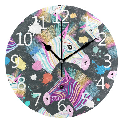 

Wall Clock Colorful Zebras Round Wall Clock Arabic Numerals Design