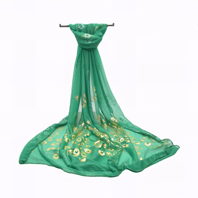 

Gold Floral Printed Silk Lightweight Gauze Scarf for Women