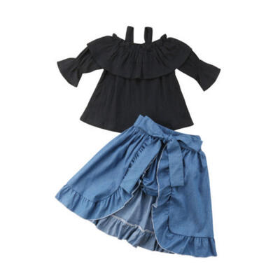 

UK Kids Baby Girl Off Shoulder TopsShort PantsHemlines Dress 3Pcs Clothes 1-6T
