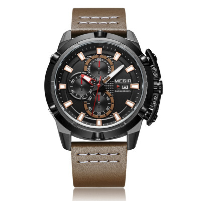 

MEGIR Fashion Sport Men Watches 3ATM Water-resistant Quartz Luminous Man Wristwatch Relogio Musculino Chronograph Calendar