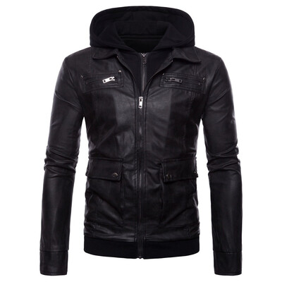 

AOWOFS autumn new foreign trade mens large size mens hooded leather fake two-piece leather jacket B021