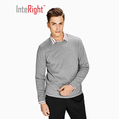 

INTERIGHT Mens Round Neck Long Sleeve T-Shirt Soft Classic Joker Shirt Gray Ash