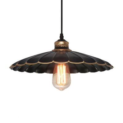 

Baycheer HL486935 Industrial Style Single Pendant Lamp 1377"Wide Scalloped Shade in Black