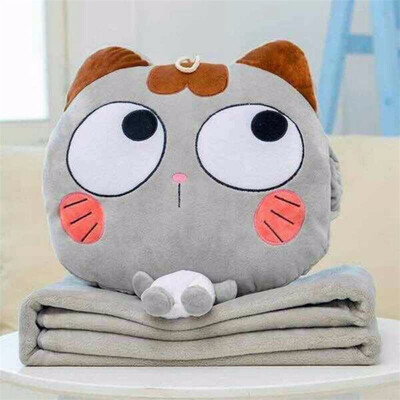 

Gray Color Cute Cartoon Plush Pillow Removable Soft Stuffed Plush Toys Sleep Warm Hands Pillow Flannel Blanket as Gift