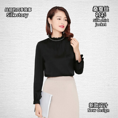 

Silk shirt 2019 spring&summer fashion silk slim slimming lotus leaf collar business casual large size autumn ladies shirt