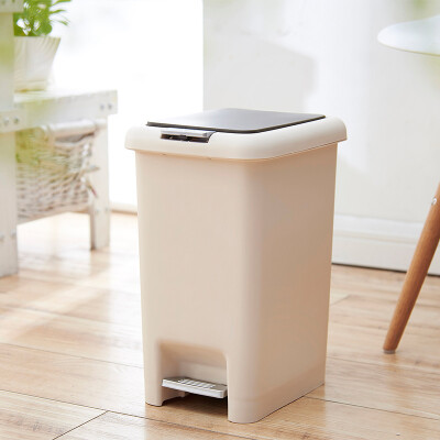 

【Jingdong Supermarket】 plus benefits of trash cans 10 liters double open foot pedal by plastic health barrels basket baskets JY-0648 beige