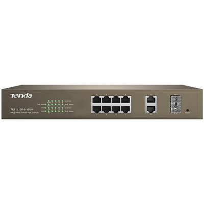 

Tenda (Tenda) TEF1210P-8-150W 8-портовый 100M интеллектуальный источник питания PoE Сетевой коммутатор PoE Управление корпоративным мониторингом сети Управление сетью