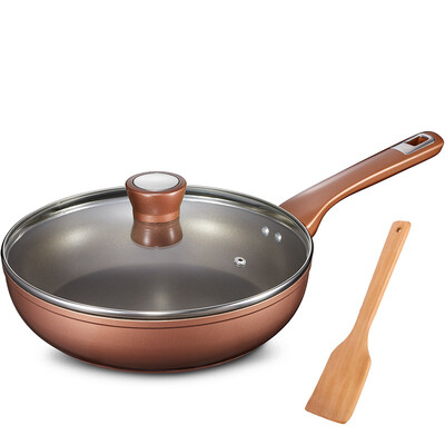 

Ai Shi Da 28CM new non-stick frying pan JL28A1WG-T flat bottom less smoke pan deep coffee color