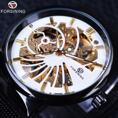 

Forsining Golden Fashion Series Simple Skeleton Design Stainless Steel Open Work Mens Watches Top Brand Luxury Mechanical Watch