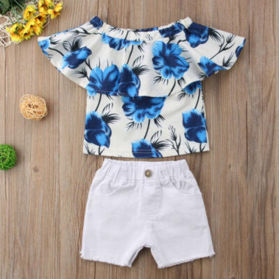 

2PCS Toddler Kids Baby Girl Floral T-shirt Tops Shorts Pants Jeans Clothes Set