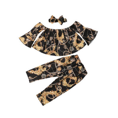 

AU 3PCSSet Toddler Baby Girls Off Shoulder Solid Tops ShirtLong PantsHeadband