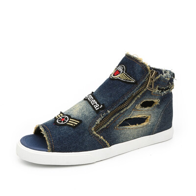 

GENERAL Women Shoes Summer Open Toe Fashion Canvas Casual Denim 2016 Side Zipper Shoe Zapatos Mujer Zapatillas Deportiva MJ007