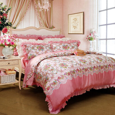 

Bravo Fu Anna produced bedding cotton twill printing four-piece first makeup buds 15 m bed specifications standard pink