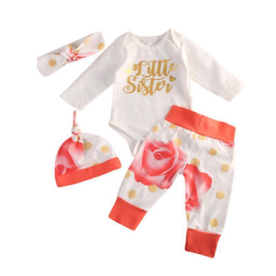 

UK 4Pcs Set Infant Baby Girls Flower Romper Long Pants Leggings Outfits Clothes