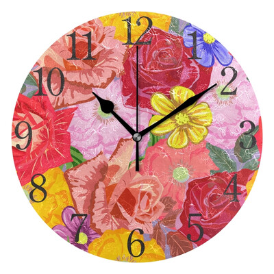 

Wall Clock Arabic Numerals Design Cute Colorful Garden Flowers Round