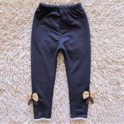 

UK Kids Baby Girls Bow Denim Pants Trousers Velvet Leggings Jeans Warm Clothes