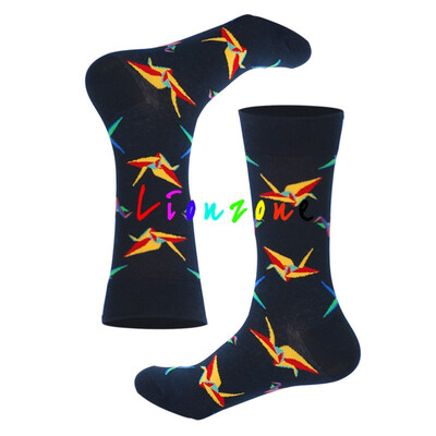 

LIONZONE Brand Men Socks Funny Design Paper Cranes Arrows Hhearts Stars Streetwear Hiphop Cotton Happy Socks