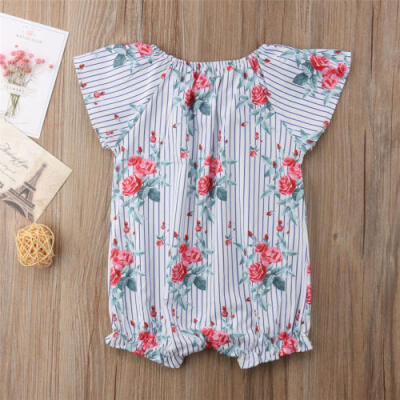 

Canis Toddler Baby Girls Striped Floral Romper Bodysuit Jumpsuit Outfits Clothes