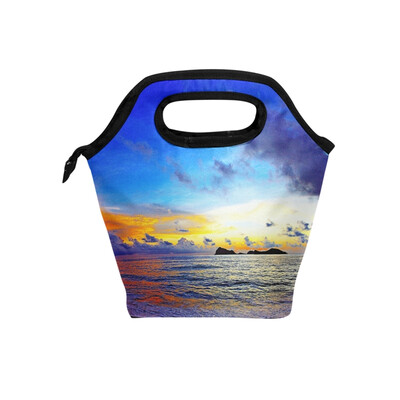 

Lunch Tote Bag Seascape Travel Picnic Insulated Lunch Handbags Portable Zipper Lunch Bag Box