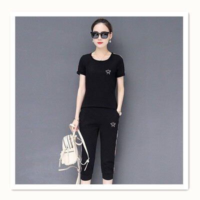 

Cropped short-sleeved two-piece suit Summer womens sports suit Fashion sportswear