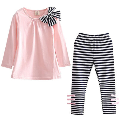 

2016 new Children sportswear set with Bows&stripes topspants