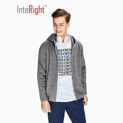 

INTERIGHT sweater mens autumn&winter hooded brushed composite fleece cardigan dark gray L