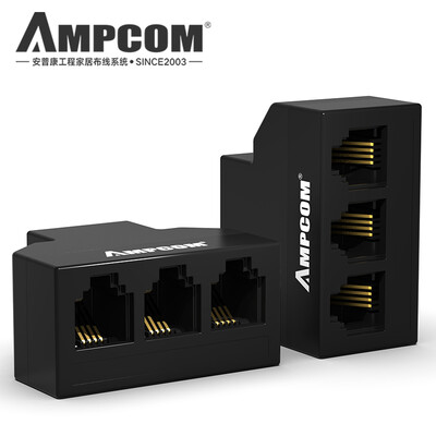 

AMPCOM telephone line one minute three adapter extender 1 minute 3 telephone straight through head RJ11 telephone splitter branch AMCAT3413BK