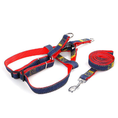 

Pet Dog 12m Leash & Adjustable Harness Set Heavy Duty Denim Pet Leash Belt Traction Rope for SmallMediumLarge Dogs