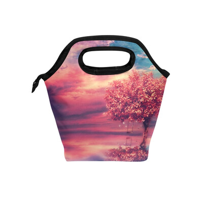 

Insulated Lunch Tote Bag Red Tree Travel Picnic Lunch Handbags Portable Zipper Lunch Bag Box