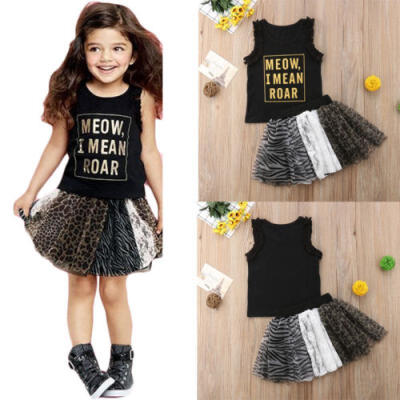 

Kids Baby Girls Tank Tops T-shirt Leopard Tutu Layered Dress Skirt Outfits Set