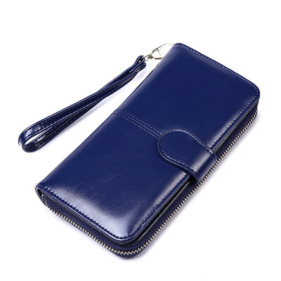 

NovelTeez Womens wallet oil wax leather retro long wallet large capacity clutch bag multifunction mobile phone bag