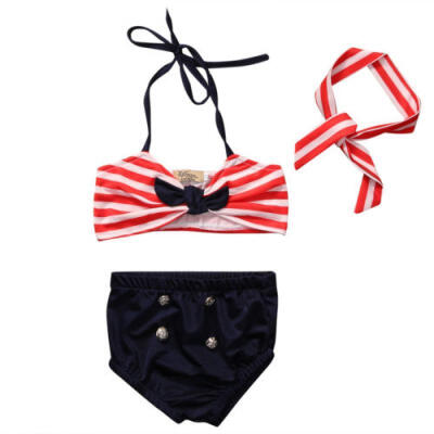 

3Pcs Toddler Kid Baby Girl Swimsuit Swimwear Bathing Suit Tankini Bikini Set UK