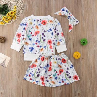 

Toddler Kid Baby Girl Outfit Clothes Floral Shirt TopSkirtHeadband 3PCS Set CA