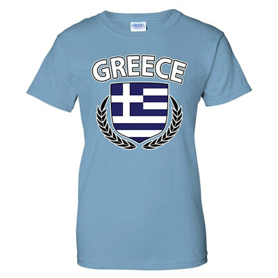 

Greece Flag Crest Olive Wreath Laurel Greek Pride Womens T-Shirt