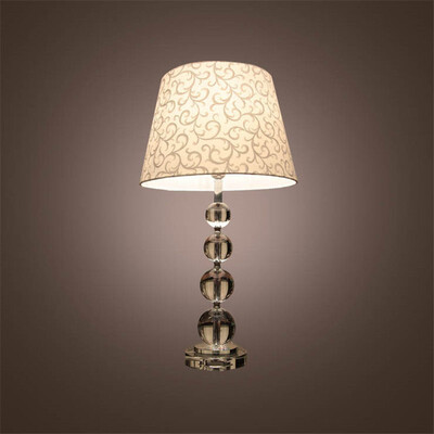 

Baycheer HL301255 Beautiful Fabric Shade with Lead Crystal Table Lamp Features Four Stacked Crystal Globes Create the Base