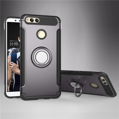 

Fecoprior Back Cover For Huawei Honor 7X Honor7X Case Car Holder Stand Hard PC Silicon Ring Suction Bracket Celulars