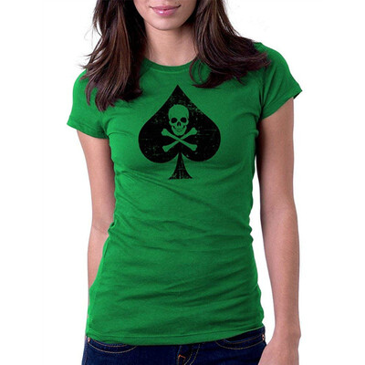 

Womens Spade Skull Danger Card Player Poker Tee T-Shirt