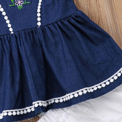 

Casual Toddler Kids Girls Strap Denim Tops Dress Shorts Outfits Set Clothes 1-6T