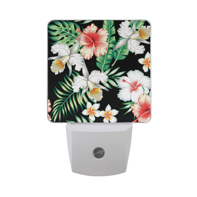 

ALAZA LED Night Light With Smart Dusk To Dawn SensorTropical Watercolor Pineapple Flowers Leaves Plug In Night Light