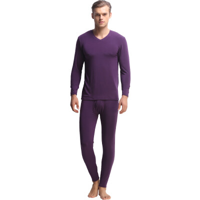 

Hengyuan Xiang color Ram Mooredale Qiuqiu men&39s thin section underwear stretch Slim V-neck warm suit deep purple 180105