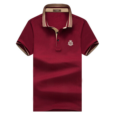 

Bejirog short-sleeved T-shirt men's casual collar collar solid color shirt T317 wine red 185 / XXL