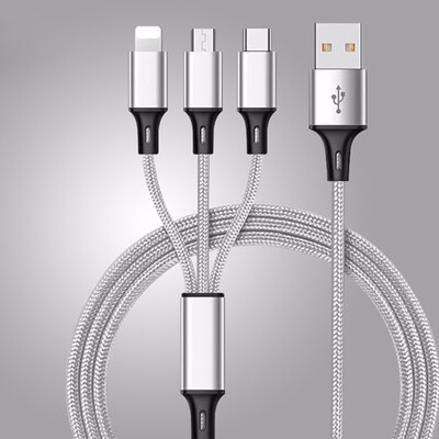 

Multi Charging Cable Black Dawg 3 in 1 Nylon Braided Multiple USB Fast Charger Cord 3ft1m LightingMicro USBType C Compatible