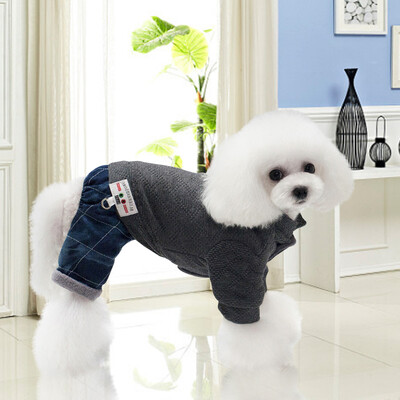 

HANHANLEYUAN pet dog clothes puppy four feet with hat autumn&winter cotton warm clothes Teddy small dog&cat clothes supplies suitable for 12 kg pet four-legged cotton clothes - dark gray XL