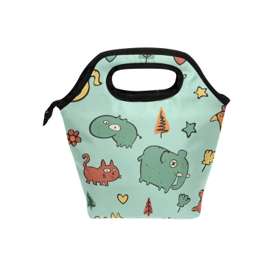 

Cute Animals Lunch Bag Tote Travel Picnic Insulated Handbags Portable Zipper Lunch Bag Box